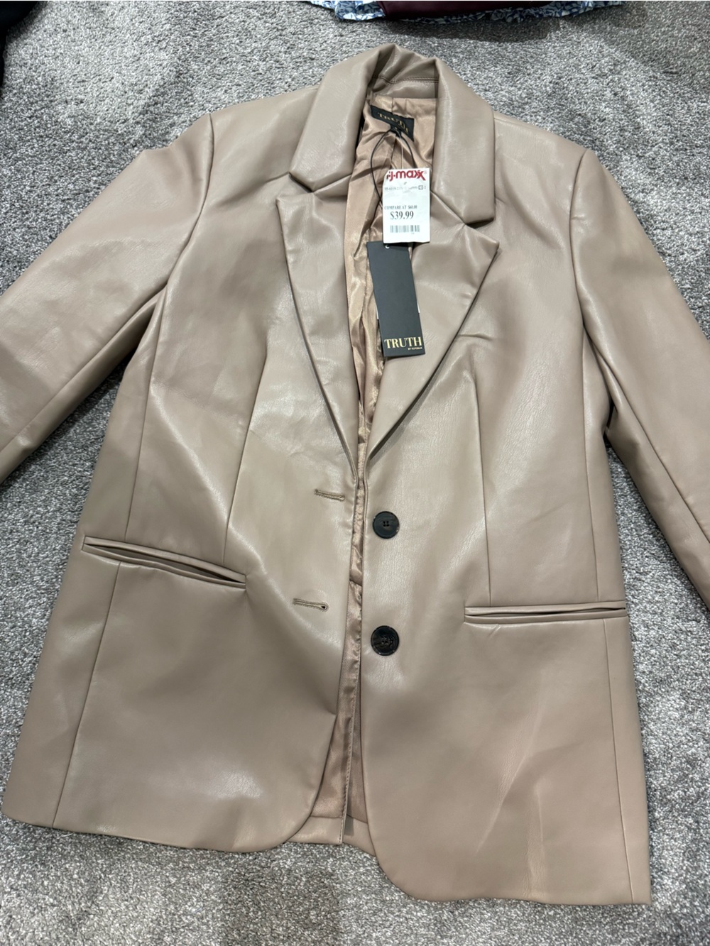 Truth Taupe Faux Leather Blazer